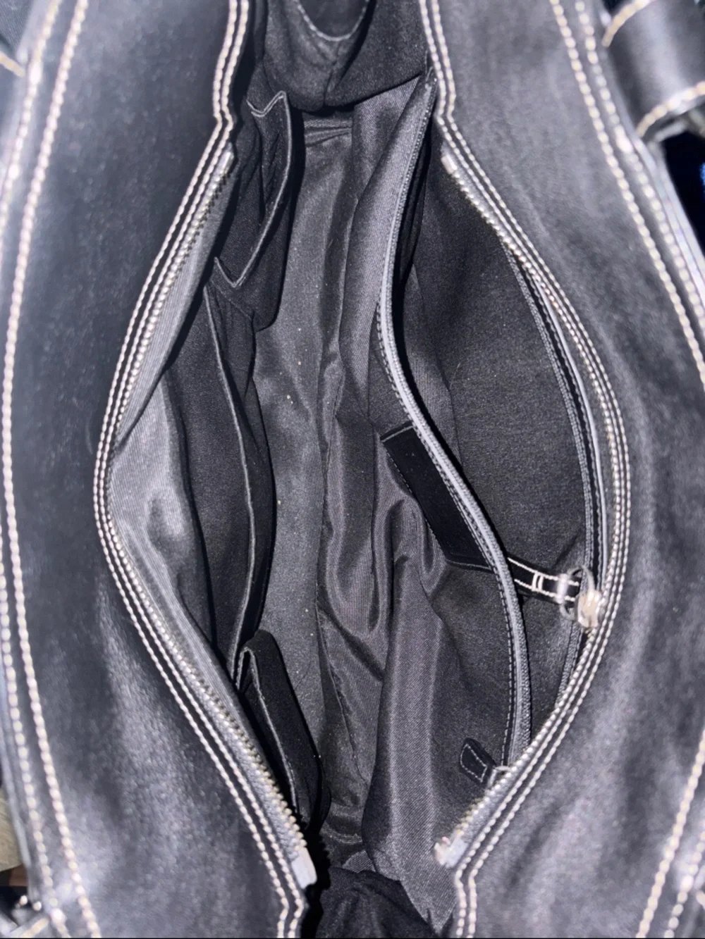 Classic Black Leather Tote Handbag - Black